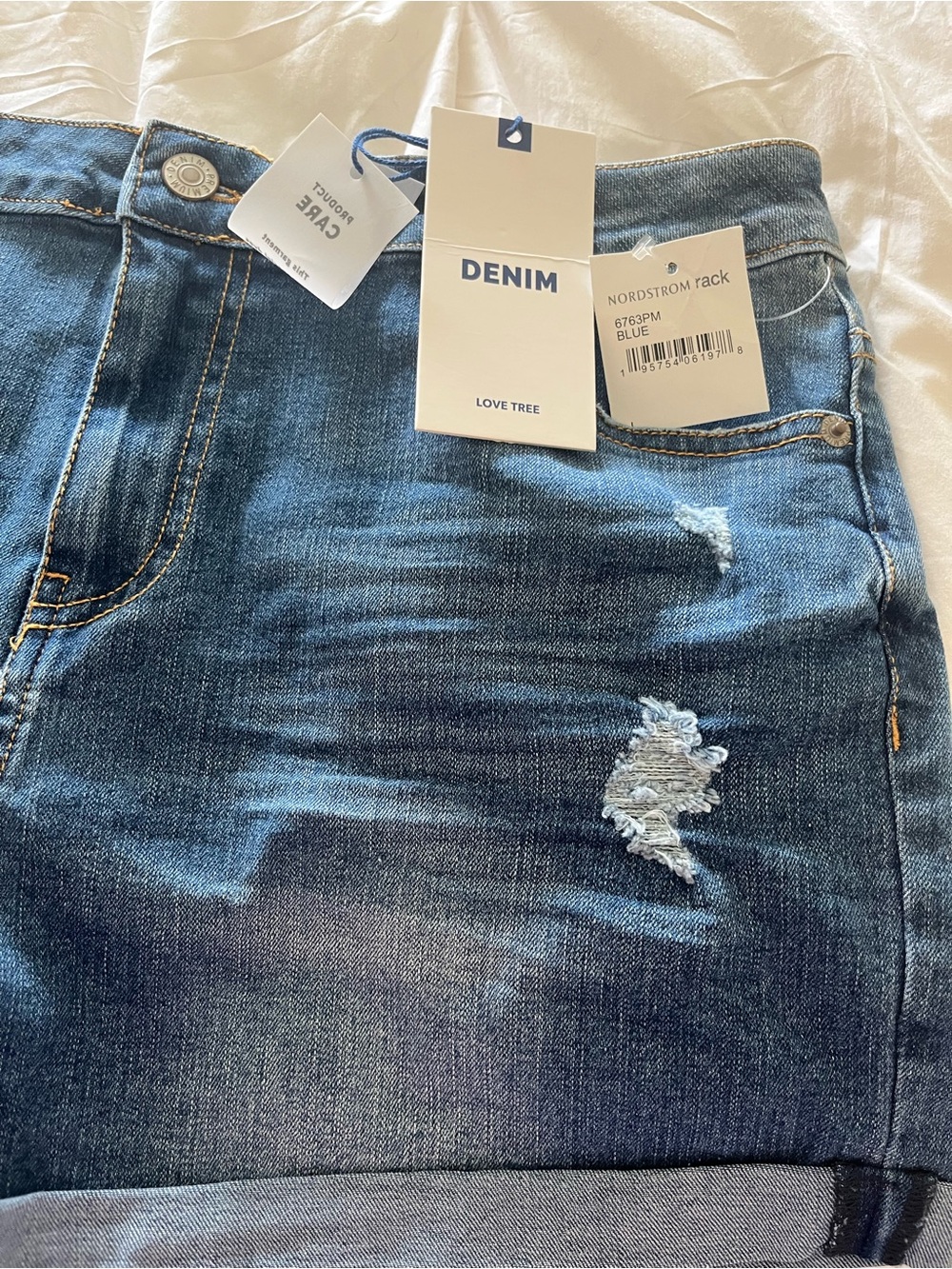 Love Tree Blue Distressed Roll-Cuff Denim Shorts